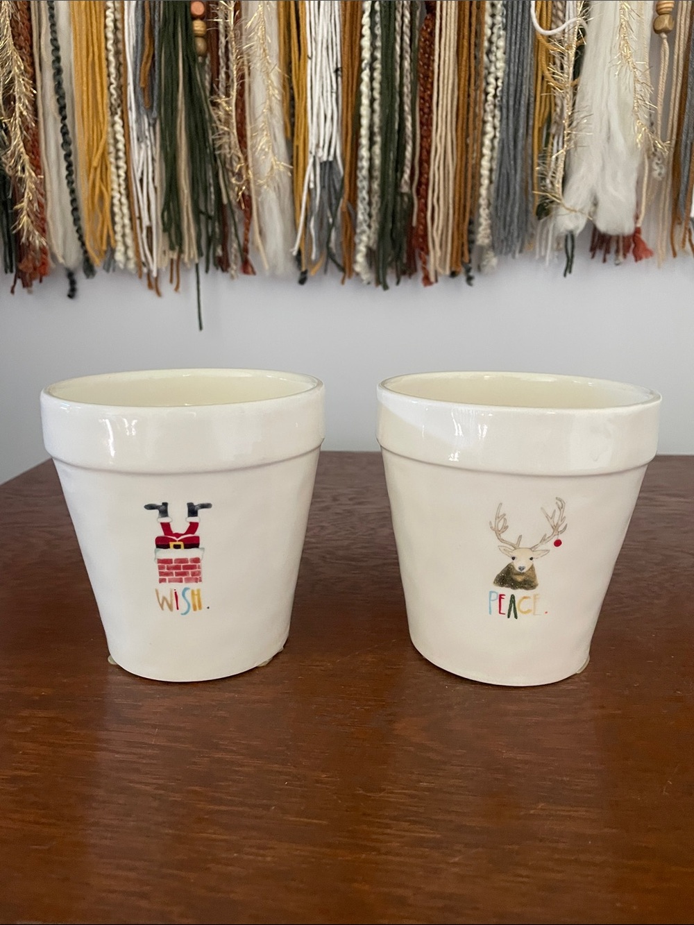 Set of 2 Christmas theme off white planters